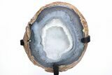 Blue Agate With Quartz Crystals on Metal Base - Brazil #216868-1